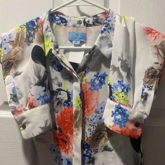 CECE PINK MULTI-COLOR FLORAL PRINT LONG SLEEVE BLOUSE, SIZE M - Picture 5 of 6